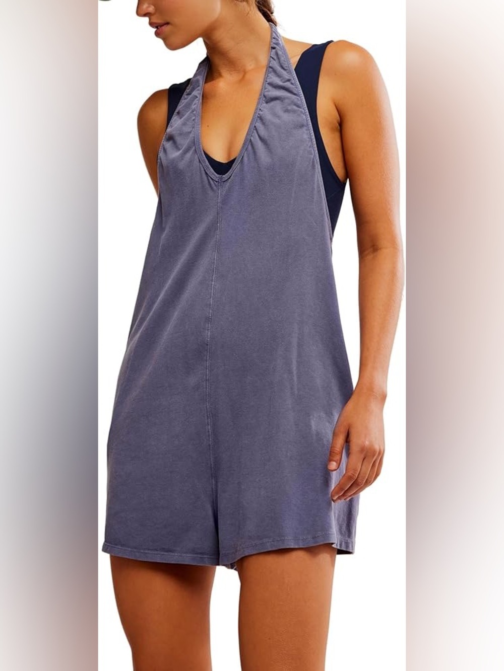 NWOT/IRR Free People FP Movement Hot Shot Halter Romper / Blue Indigo / XS